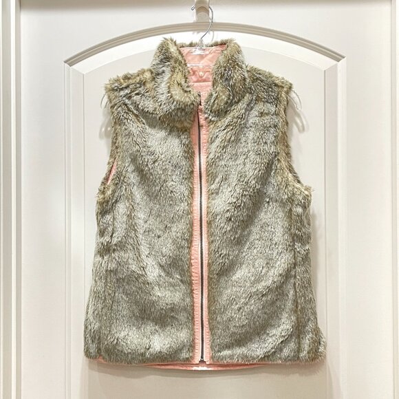 New Gap Reversible Vest Small Pink Faux Fur Full Zip - Picture 2 of 7